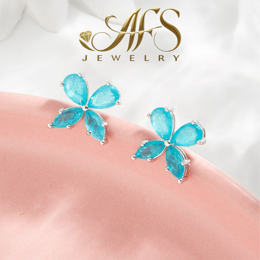 Aquamarine Clover-shaped Earrings in 925 Sterling Silver Birthstone Gift For Her