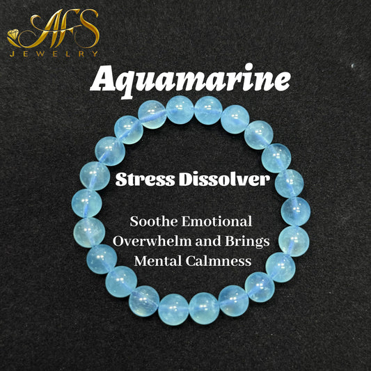 Natural Aquamarine Bracelet - Stone of Courage & Communication - Throat Chakra Healing & Emotional Calm