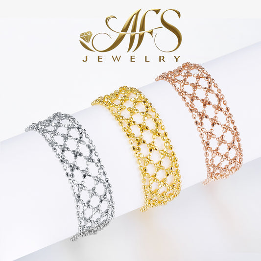 Italian Lace Weave Adjustable Ring, 925 Sterling Silver, 18K Gold-Plated Round