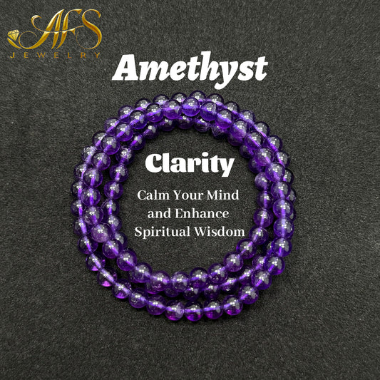 Natural Amethyst Bracelet - Spiritual Protection & Intuition Stone - Crown Chakra Healing & Peaceful Energy