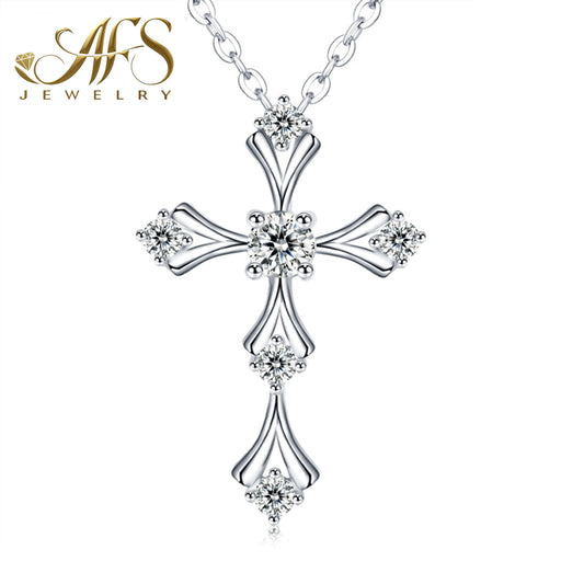 0.20 Carat Round-Cut Cross Synthetic Moissanite Frost-Glint Necklace in Sterling Silver 925 Plated with White Gold for Women Cool Spark Moments