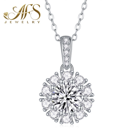 1.0 Carat Round-Cut Blooming-Shine Synthetic Moissanite Radiance Necklace in Sterling Silver 925 Plated with White Gold for Women Daily Chic