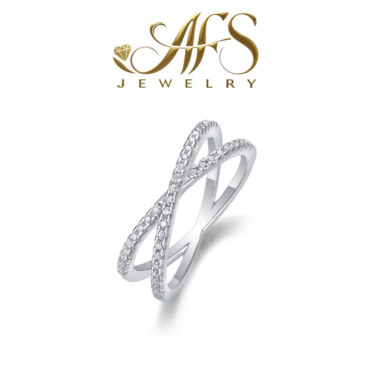 Intertwined Crossover Moissanite Ring,925 Sterling Silver, 18K White Gold Plated – 0.246ct