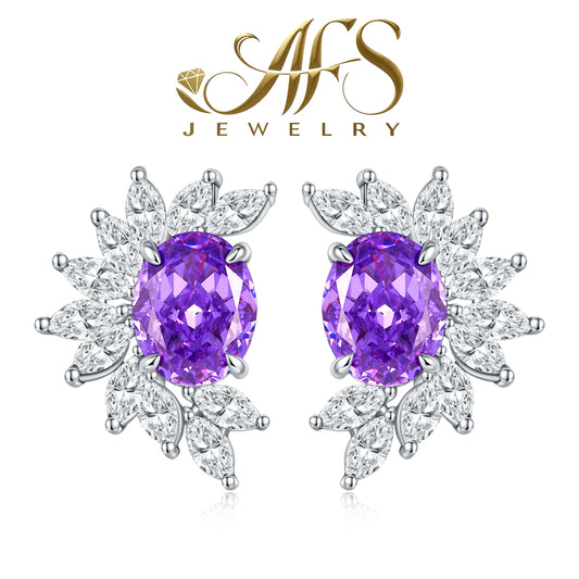 13.0 Carat Oval-Cut Synthetic Moissanite Purple Drop Earrings in Sterling Silver 925 Plated with 18K White Gold for Women Special Events