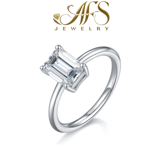 3.0 Carat Emerald-Cut Synthetic Moissanite Halo Ring in Sterling Silver 925 Plated with White Gold for Women Everyday Luxury