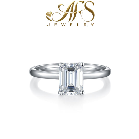 3.0 Carat Emerald-Cut Synthetic Moissanite Halo Ring in Sterling Silver 925 Plated with White Gold for Women Everyday Luxury
