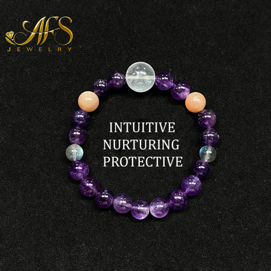 AFS Crystal Bracelet for Emotional Healing Cosmic Connection Rose Quartz Moonstone Amethyst Labradorite Charm Bracelet for Empathetic Soul Daily Gift for Her