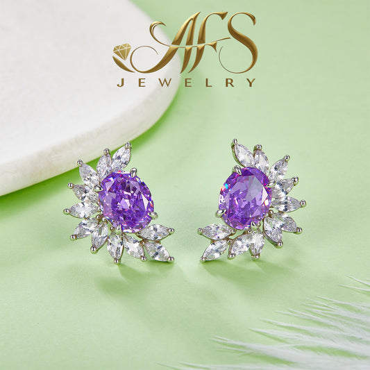 13.0 Carat Oval-Cut Synthetic Moissanite Purple Drop Earrings in Sterling Silver 925 Plated with 18K White Gold for Women Special Events