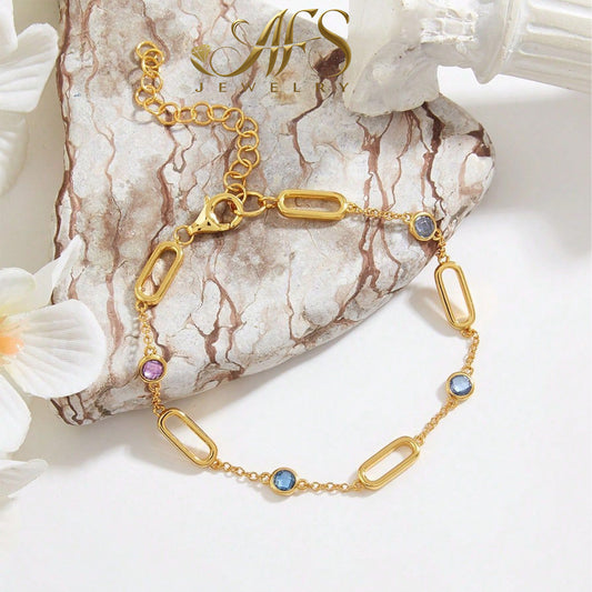 Multicolor Spinel Bracelet 18K Gold-Plated 925 Sterling Silver Trendy For Women