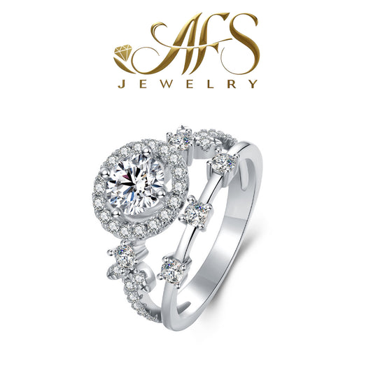 1.0 Carat Round-Cut Synthetic Moissanite Petite Luxury Ring in Sterling Silver 925 Plated with 18K White Gold for Women Brunch to Office Chic