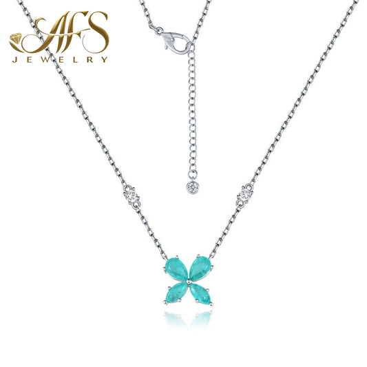 Aquamarine Clover-shaped Necklace in 925 Sterling Silver Birthstone Gift For Her