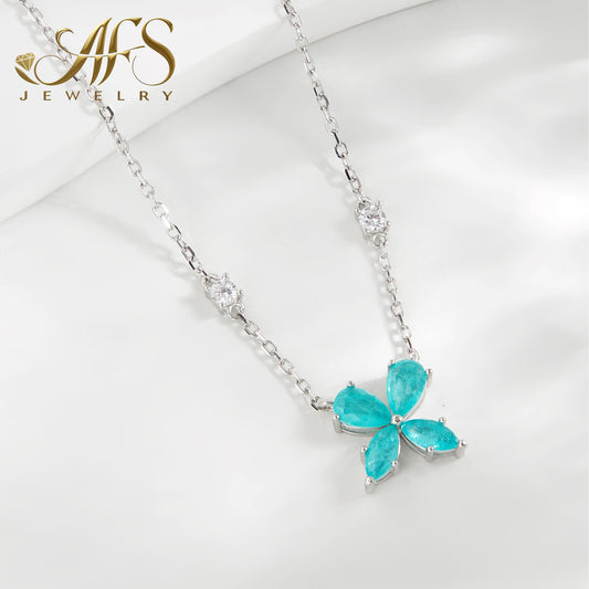 Aquamarine Clover-shaped Necklace in 925 Sterling Silver Birthstone Gift For Her