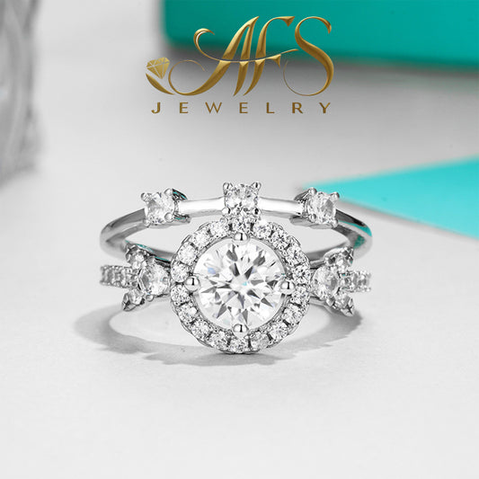 1.0 Carat Round-Cut Synthetic Moissanite Petite Luxury Ring in Sterling Silver 925 Plated with 18K White Gold for Women Brunch to Office Chic
