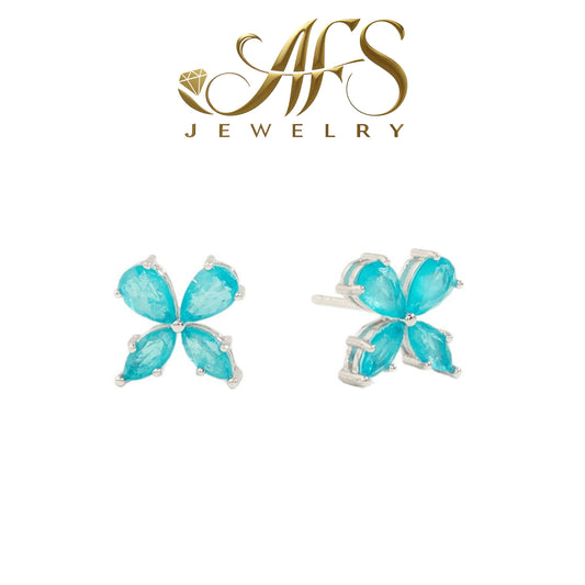 Aquamarine Clover-shaped Earrings in 925 Sterling Silver Birthstone Gift For Her