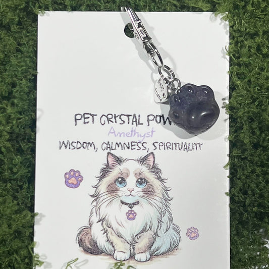 AFS Jewelry Crystal Cat Paw Charm Natural Gemstone Pendant for Cat Collars Delicate Healing Stone Pet Accessory Purrfect Gift for Cat Lovers & Spiritual Pet Parents