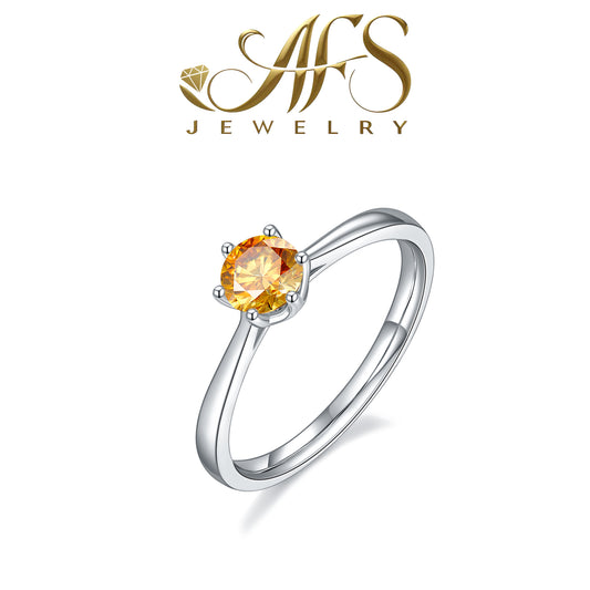 0.5Carat Round-Cut Light-Arm Six-Claw Synthetic Moissanite Minimalist Ring in Sterling Silver 925 Plated with White Gold for Women Casual Glamour