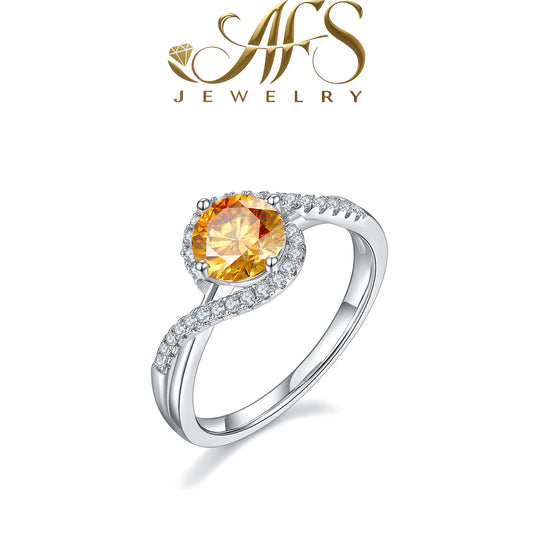 1.0 Carat Round-Cut Angel-Eye Synthetic Moissanite Elegant Ring in Sterling Silver 925 Plated with White Gold for Women Casual Glamour