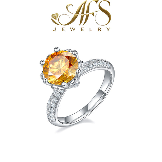 3.0 Carat Round Cut Synthetic Moissanite Elegance Ring with Diamond-Accented Band in Sterling Silver 925 Plated with White Gold for Women's Special Occasions