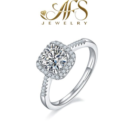 1.0 Carat Square-Cut Synthetic Moissanite Elegant Ring in Sterling Silver 925 Plated with White Gold for Women Office to Evening