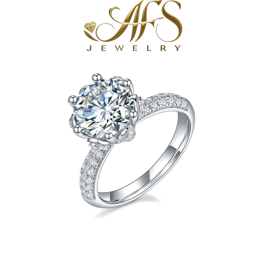 3.0 Carat Round Cut Synthetic Moissanite Elegance Ring with Diamond-Accented Band in Sterling Silver 925 Plated with White Gold for Women's Special Occasions