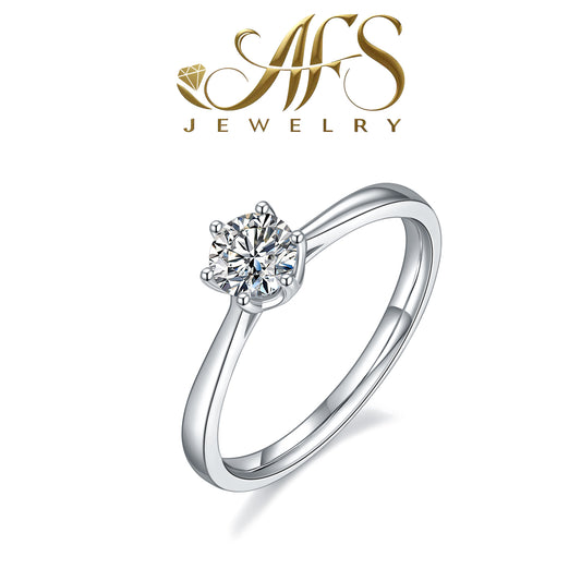 0.5Carat Round-Cut Light-Arm Six-Claw Synthetic Moissanite Minimalist Ring in Sterling Silver 925 Plated with White Gold for Women Casual Glamour
