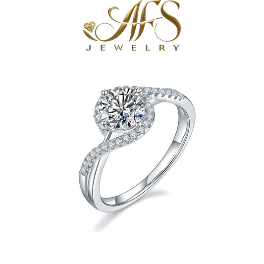 1.0 Carat Round-Cut Angel-Eye Synthetic Moissanite Elegant Ring in Sterling Silver 925 Plated with White Gold for Women Casual Glamour
