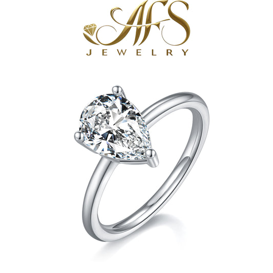3.0 Carat Pear-Cut Synthetic Moissanite Solitaire Ring in Sterling Silver 925 Plated with White Gold for Women Everyday Luxury
