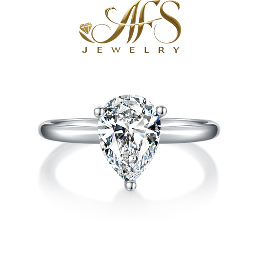 3.0 Carat Pear-Cut Synthetic Moissanite Solitaire Ring in Sterling Silver 925 Plated with White Gold for Women Everyday Luxury