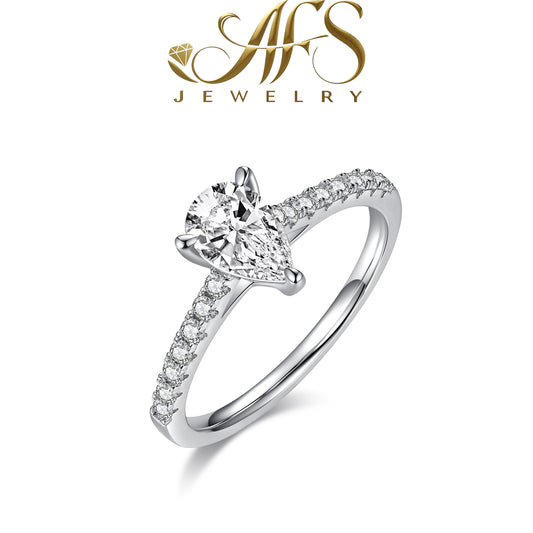 1.0 Carat Pear-Cut Micro-Pavé Synthetic Moissanite Dewdrop Ring in Sterling Silver 925 Plated with White Gold for Women Daily Radiance