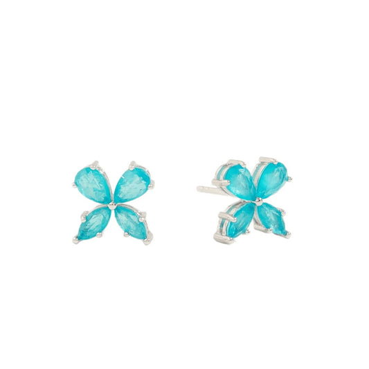 Aquamarine Clover-shaped Earrings in 925 Sterling Silver Birthstone Gift For Her