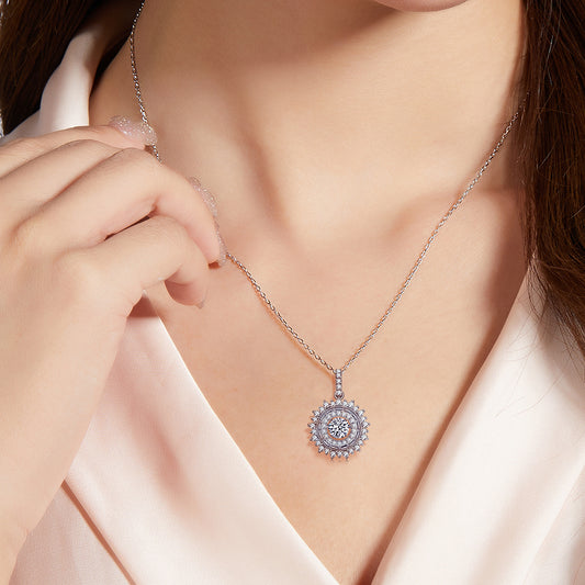 0.50 Carat Round-Cut Dancing-Shine Synthetic Moissanite Whisper-Glow Necklace in Sterling Silver 925 Plated with White Gold for Women Everyday Whimsy