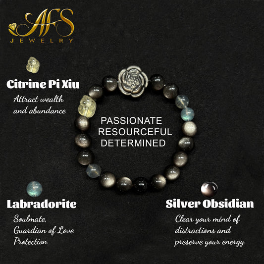 AFS Crystal Bracelet for Intensity Intuition & Transformation Black Obsidian Labradorite & Citrine Jewelry for Powerful Insight Mysterious Gift for Her