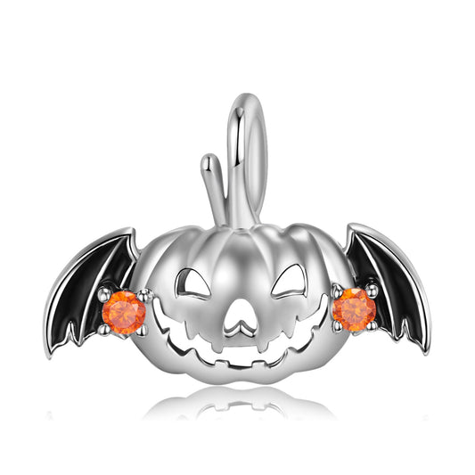 Bat-Silhouette Drop-Glue Hollow Flying Pumpkin Drop-Glue Necklace with Zircon Luxe Micro-Inlaid for Fashionistas Halloween City Night-Out