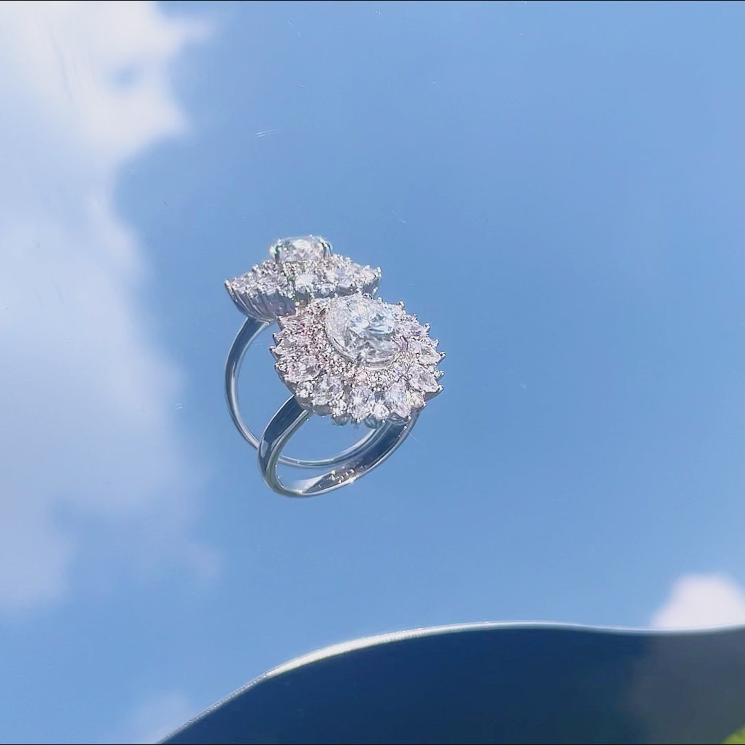 2 carat oval-cut synthetic moissanite, 18K white gold plated with S925 sterling silver, rice grain vintage promise ring, halo engagement ring, anniversary, birthday gift choice, 9x7 mm