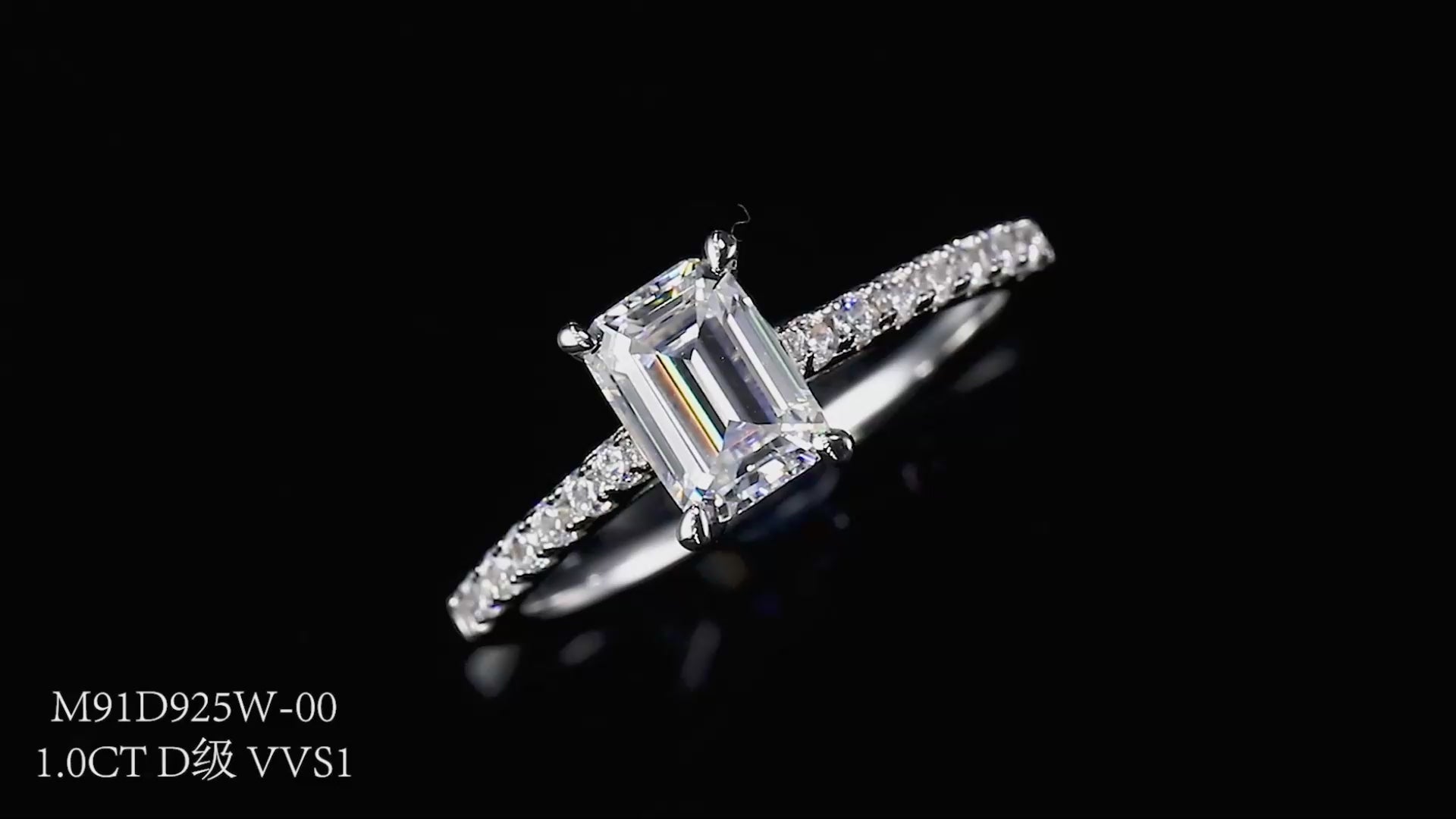 1.0 Carat Emerald-Cut Micro-Pavé Synthetic Moissanite Minimalist Ring in Sterling Silver 925 Plated with White Gold for Women Social Sparkle