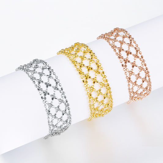 Italian Lace Weave Adjustable Ring, 925 Sterling Silver, 18K Gold-Plated Round