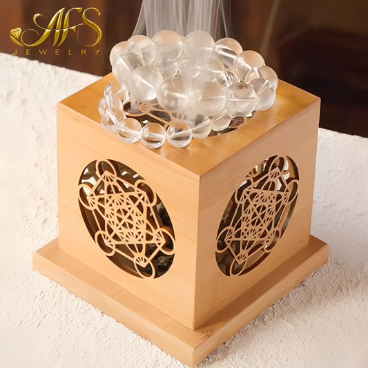 Sage Smudging Kit & Crystal Cleansing Box with Bamboo Burn Bowl and Heat-Resistant Hollow Lid, Wooden Aromatherapy Set for Energy Clearing, Meditation, and Spiritual Use