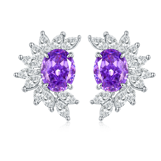 13.0 Carat Oval-Cut Synthetic Moissanite Purple Drop Earrings in Sterling Silver 925 Plated with 18K White Gold for Women Special Events