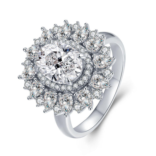 Oval Moissanite Halo Engagement Ring,18K White Gold Plated S925 Sterling Silver-2.0 ct 9×7 mm