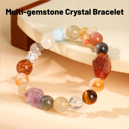 AFS Jewelry Rainbow Gemstone Bracelet Natural Multi-Crystal Beads for Good Luck & Positive Energy Adjustable Colorful Healing Bracelet Handmade Personalized Jewelry