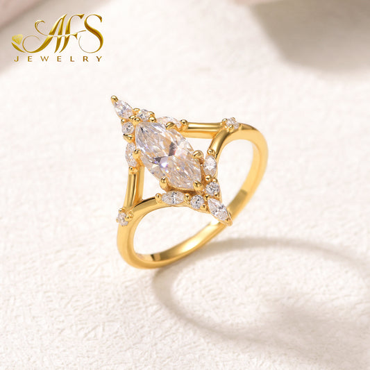 1.0 Carat Marquise-Cut Moissanite Ring in 18K Gold Plated Sterling Silver, Delicate Design for Women's Daily Luxury
