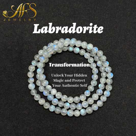 Natural Labradorite Bracelet - Stone of Magic & Protection - Spiritual Awakening & Intuition Enhancer