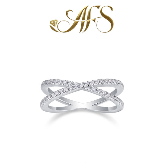 Intertwined Crossover Moissanite Ring,925 Sterling Silver, 18K White Gold Plated – 0.246ct