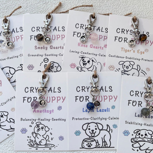 AFS Jewelry Crystal Dog Charm Pendant Natural Gemstone Pet Necklace Accessory for Small Medium Large Dogs Healing Stone Collar Decoration with Secure Clip Unique Gift for Dog Lovers