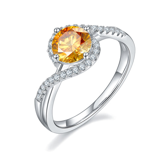 1.0 Carat Round-Cut Angel-Eye Synthetic Moissanite Elegant Ring in Sterling Silver 925 Plated with White Gold for Women Casual Glamour