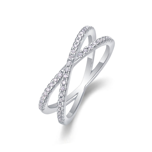 Intertwined Crossover Moissanite Ring,925 Sterling Silver, 18K White Gold Plated – 0.246ct
