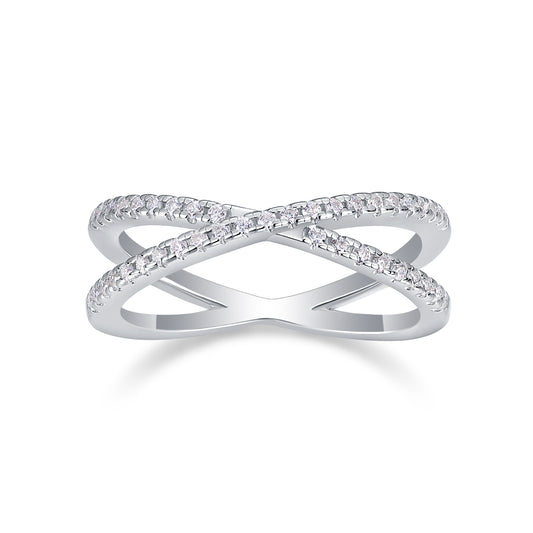 Intertwined Crossover Moissanite Ring,925 Sterling Silver, 18K White Gold Plated – 0.246ct