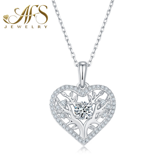 0.78 Carat Tree-of-Life Heart Synthetic Moissanite Glow Pendant in Sterling Silver 925 for Women Casual Glamour