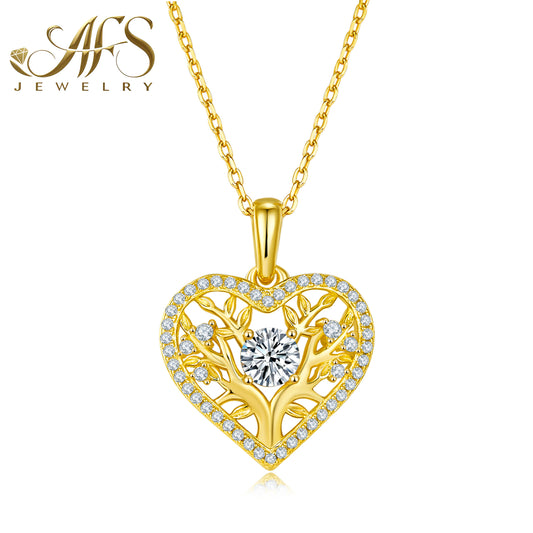 0.78 Carat Tree-of-Life Heart Synthetic Moissanite Glow Pendant in Sterling Silver 925 for Women Casual Glamour