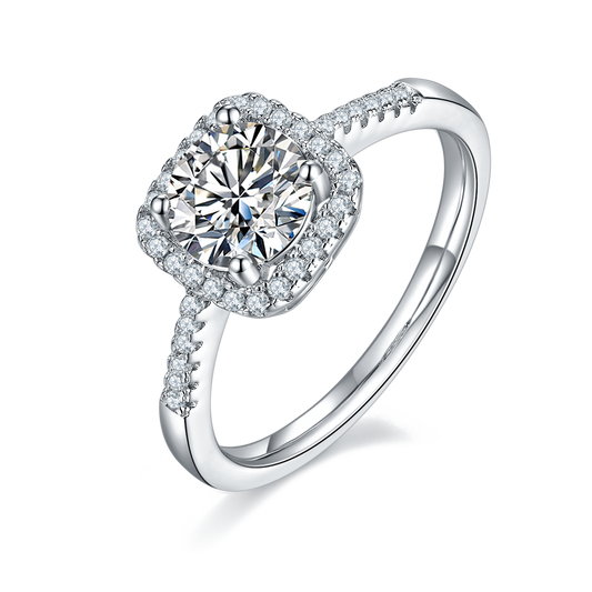 1.0 Carat Square-Cut Synthetic Moissanite Elegant Ring in Sterling Silver 925 Plated with White Gold for Women Office to Evening